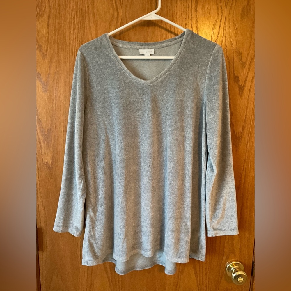 PureJill Gray Velour Vneck Tunic Shirt Size Medium